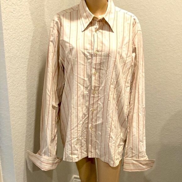 Authentic Hugo Boss cream with red striped button down shirt,100% algodon cotton - Picture 1 of 4